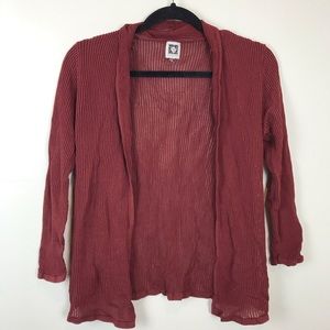 Anne Klein Dark Red Sheer Long Sleeve Cardigan